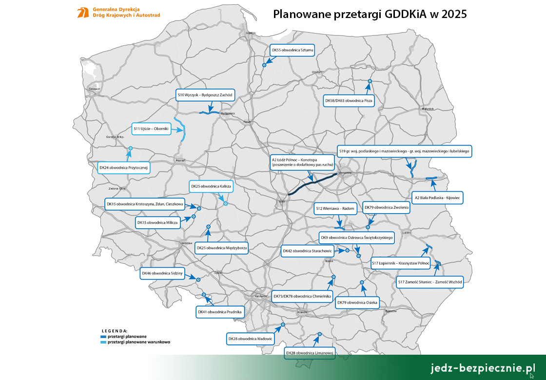 Planowane przetargi Generalnej Dyrekcji Dróg Krajowych i Autostrad w 2025 roku